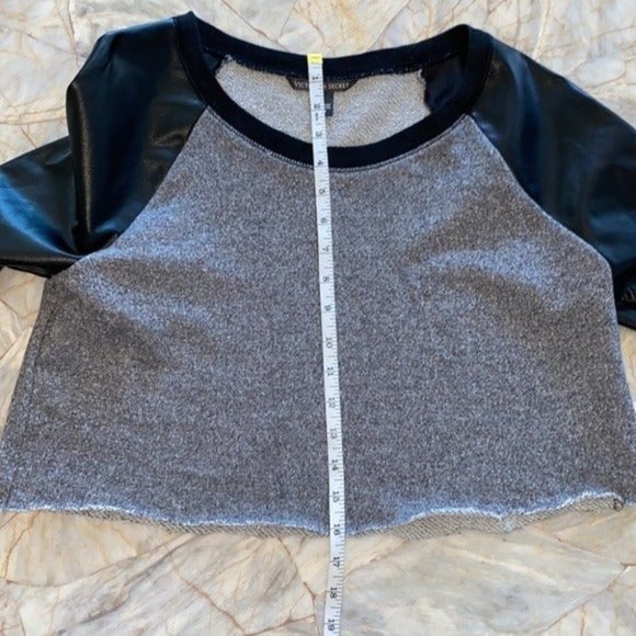 Victoria’s Secret Gray/Faux Leather Sweatshirt Short Medium - Picture 2 of 10
